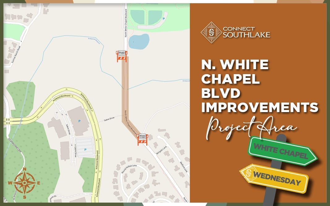 Shows a map of N. White Chapel Road in North Southlake
